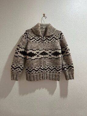 Gorgeous Handmade Thick Warm Oatmeal & Brown Wool Cardigan